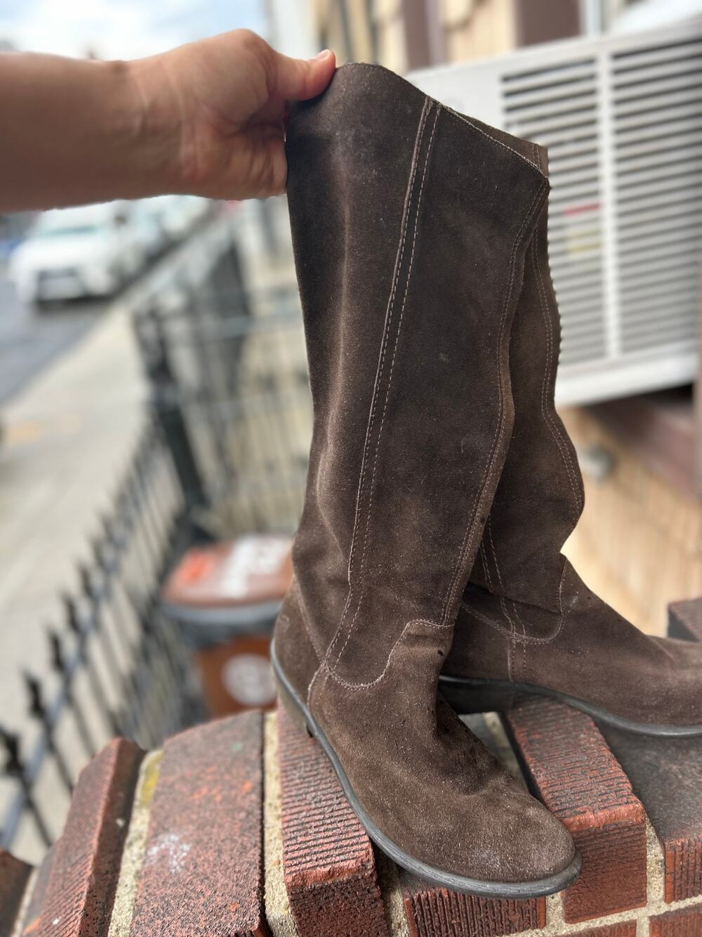 Bronx Olive Green Suede Knee-High Pull-On Flat Boots Size 40